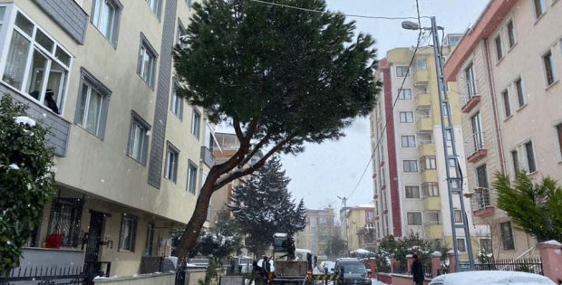 Kar yağışından etkilenen ağaçlara Kartal Belediyesi ekiplerinden anında müdahale